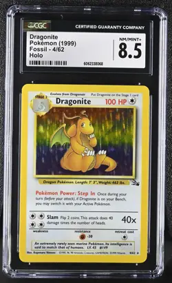 CGC 8.5 Dragonite 1999 Fossil 4/62 Holo Pokemon Card - Image 1