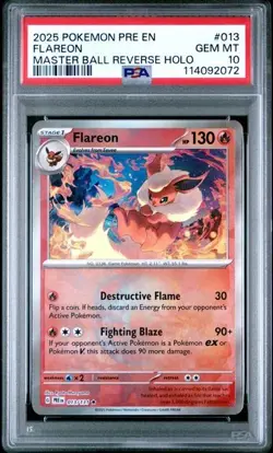 2025 POKEMON PRE EN-PRISMATIC EVOLUTIONS MASTER BALL REVERSE HOLO FLAREON PSA 10 - Image 1
