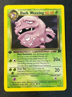 Dark Weezing 31/82 1st Edition Team Rocket Rare WOTC Pokemon Card Near Mint - Image 1
