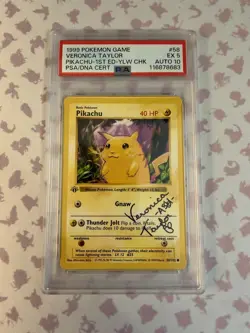 Pikachu 58/102 1st Edition Yellow Cheeks Pokemon PSA 5 Signed Veronica Taylor 10 - Image 1