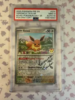 PSA 9 - Eevee 074/131 Pokemon Day 2025 STAMPED Promo signed Veronica Taylor 10 - Image 1