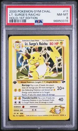 2000 Pokemon Gym Challenge 11 LT. Surge's Raichu Holo 1st Edition PSA 8 Mint - Image 1