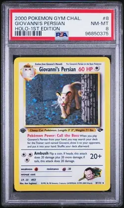 2000 Pokemon Gym Challenge 8 Giovanni's Persian Holo 1st Edition PSA 8 Nm Mt - Image 1