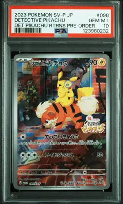 2023 POKEMON JPN SV-P PROMO #098 DETECTIVE PIKACHU PSA 10 - Image 1