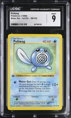 CGC 9 MINT Poliwag 1999 Base Set 1st Edition Shadowless 59/102 Pokemon Card - Image 1