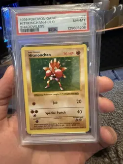Pokemon Hitmonchan Base Set Shadowless Holo Rare #7 PSA 8 - Image 1