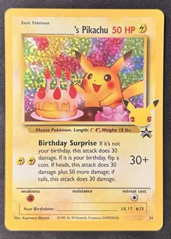 Pokemon TCG Birthday Pikachu Trading Card #24 Celebrations Classic Collection - Image 1