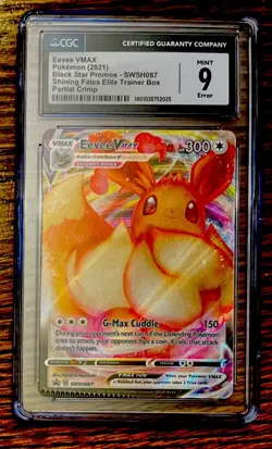 PSA 9 Pokemon Eevee VMAX SWSH087 ETB Black Star PROMO FA MISCUT ERROR Card !! - Image 1