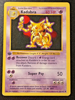1st Edition Shadowless Kadabra 32/102 Base Set Pokemon Card Rare HP - Image 1