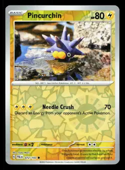 Pincurchin 072/193 Paldea Evolved NM Reverse Holo Pokemon Card TCG - Image 1