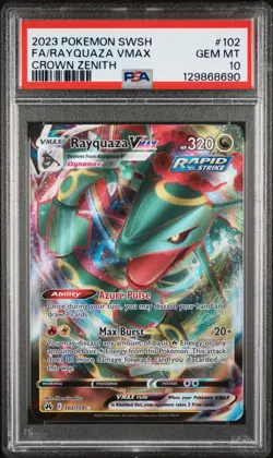 2023 POKEMON SWORD & SHIELD CROWN ZENITH #102 FULL ART/RAYQUAZA VMAX PSA 10 - Image 1