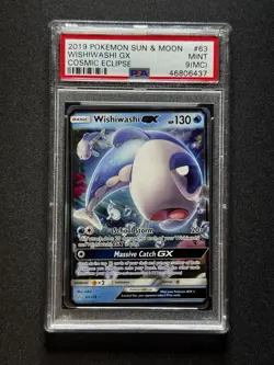 PSA 9 MC Pokemon Wishiwashi GX #63 Cosmic Eclipse MISCUT ERROR POP 3! - Image 1