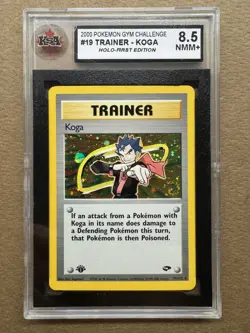 Koga 19/132 Trainer SWIRL Gym Challenge 1st Edition Holo Pokemon KSA 8.5 NMM+ - Image 1