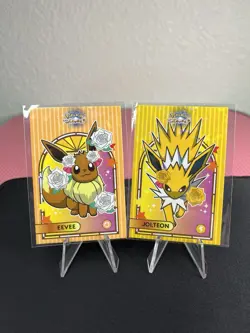 Jolteon & Eevee Stained Glass Holo Pokemon Lets Go Eevee Card Database - NM - Image 1