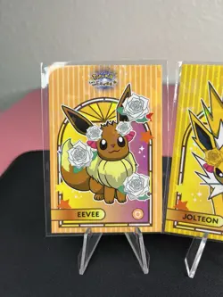 Jolteon & Eevee Stained Glass Holo Pokemon Lets Go Eevee Card Database - NM - Image 2