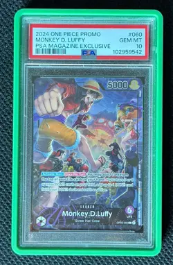 PSA 10 Monkey D Luffy OP05-060 L PSA Magazine Promo English One Piece Card - Image 1