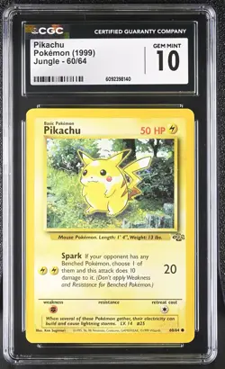 CGC 10 GEM MINT Pikachu 1999 Jungle 60/64 Pokemon Card - Image 1