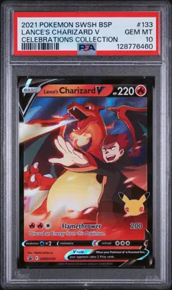 PSA 10 GEM MINT Pokemon Celebrations Lance’s Charizard V Promo Card SWSH133 🔥💎 - Image 1