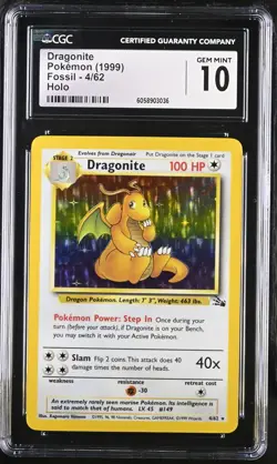 CGC 10 GEM MINT Dragonite 1999 Fossil 4/62 Holo Pokemon Card - Image 1