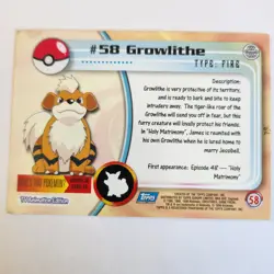 Growlithe | #58 | NEAR MINT | TOPPS | Blue | Pokemon Card - Image 2