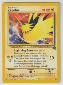 2000 ZAPDOS #145 POKEMON BLACK STAR PROMO LP ELECTRIC (B) - Image 1
