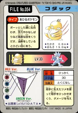 Psyduck Carddass 1997 Vintage Pokemon Pocket Monsters Vending Card B25 - Image 2
