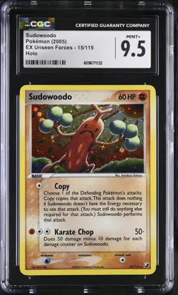 CGC 9.5 MINT+ Sudowoodo 2005 EX Unseen Forces 15/115 Holo Pokemon Card - Image 1