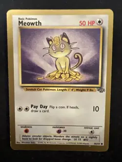 1999 Pokemon Gold Border Meowth TCG Card 56/64 Jungle Promo - Image 1