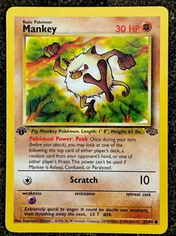 *1st Edition* Unlimited Common ORIGINAL MANKEY POKEMON CARD, VINTAGE, NM/M - Image 1
