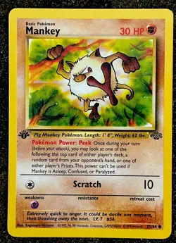 *1st Edition* Unlimited Common ORIGINAL MANKEY POKEMON CARD, VINTAGE, NM/M - Image 2