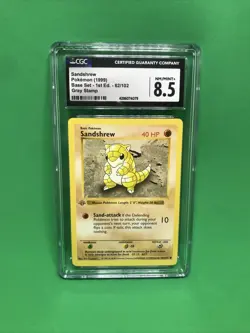 CGC 8.5 NM/Mint+ Sandshrew GRAY Stamp 1st Ed. Base Set 62/102 Pokemon - Image 1