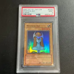 YuGiOh Mystical Elf LOB-E050 PSA9 Blue Eyes White Dragon 2002 - Image 1