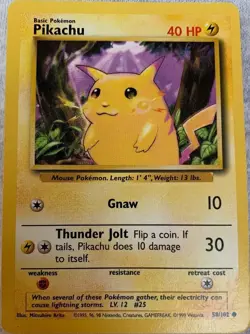 Pikachu Pokemon Playing Collectable Individual Card Rare 58/102 Gnaw + 2 Cards - Image 1