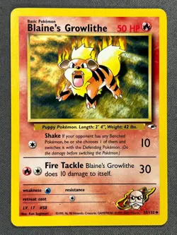 Blaine's Growlithe 35/132 Gym Heroes Series UNCOMMON 2000 Basic Pokemon Card NM - Image 1