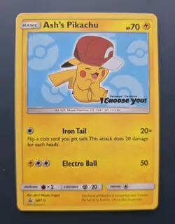 Pokemon TCG Ash's Pikachu SM113 Promo Card Near Mint - Image 1