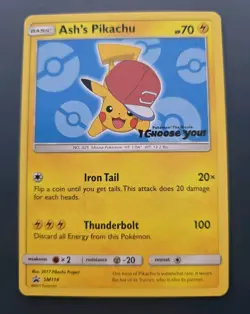 Pokemon TCG Ash's Pikachu SM114 Promo Card Near Mint - Image 1