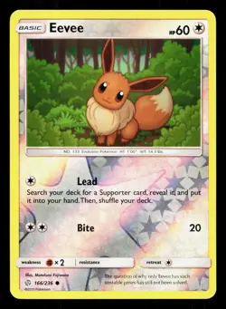 Eevee 166/236 Cosmic Eclipse LP Reverse Holo Pokemon Card TCG - Image 1