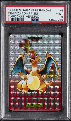 1996 POKEMON JPN BANDAI CARDDASS VENDING #6 CHARIZARD-PRISM PSA 9 - Image 1