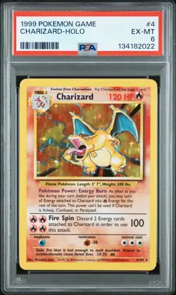 1999 POKEMON BASE SET UNLIMITED #4 CHARIZARD-HOLO PSA 6 - Image 1