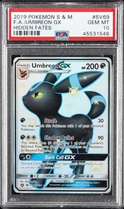 2019 POKEMON SUN & MOON HIDDEN FATES #SV69 FULL ART/UMBREON GX PSA 10 - Image 1