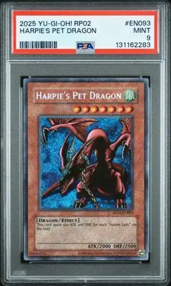 Harpies Pet Dragon *PSA 9* RP02-EN093 *HOLO BLEED* Secret Rare *2025* Yugioh - Image 1