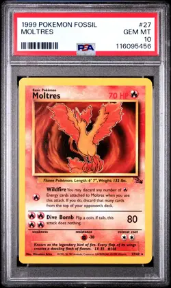 1999 POKEMON FOSSIL #27 MOLTRES PSA 10 - Image 1