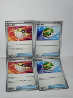 Nest Ball 181/198 (2) & Ultra Ball 196 (2) Pokemon TCG S&V Base 4x Playset - Image 1