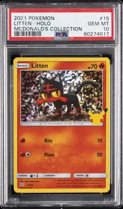 2021 POKEMON MCDONALD'S COLL #15 LITTEN-HOLO PSA 10 - Image 1
