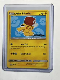 Pokemon Pikachu TCG Ash's Sun And Moon Rare Pikachu Promo Number SM113. - Image 1