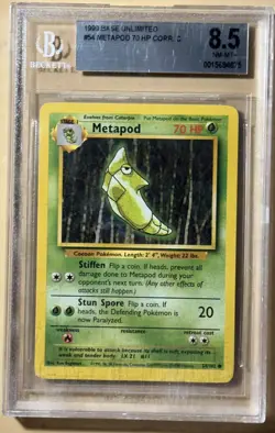Metapod 54/102 Base Set Pokemon Card Beckett BGS 8.5 NM MINT + - Image 1