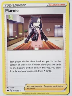EXCLUSIVE Marnie 169/202 NM / M RARE Non Holo Variant Sword Shield Pokemon Card - Image 1