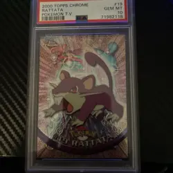 PSA 10 GEM MINT RATTATA # 19 Topps Chrome HOLO RARE Series 1 Pokemon Card - Image 1