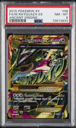 2015 POKEMON XY ANCIENT ORIGINS #98 FULL ART/M RAYQUAZA EX PSA 8 - Image 1