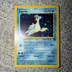 Pokemon TCG Lapras Holo Rare Card 10/62 Fossil 1999 Vintage - Image 1